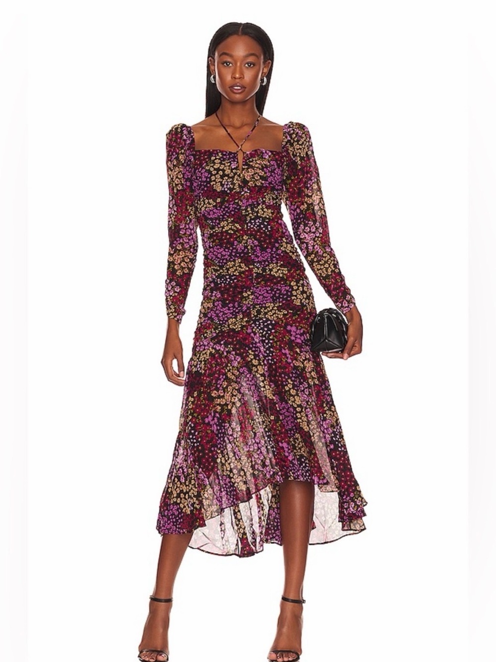 Astr the Label Floral Square-Neck High-Low Midi Dress